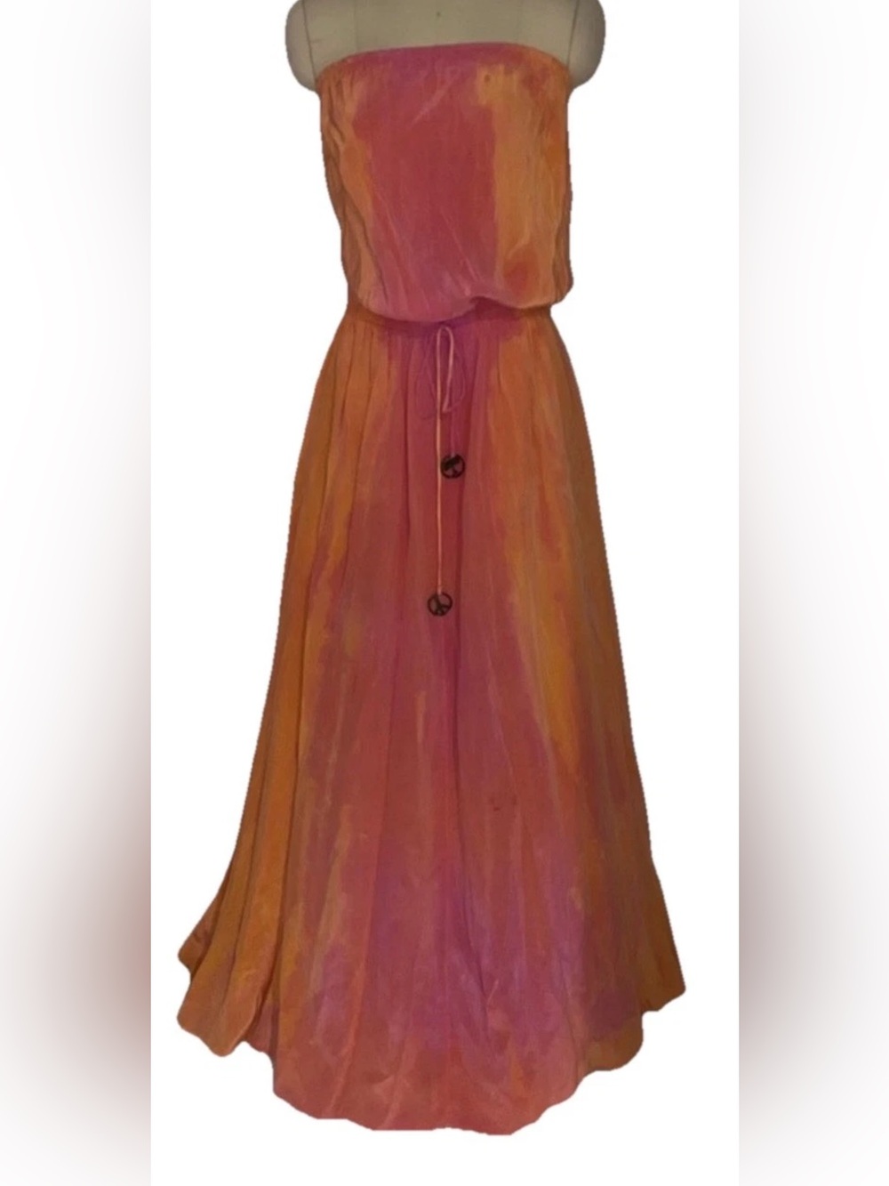 Gypsy 05 Strapless Pink-Orange Tie Dye strapless  Maxi Dress